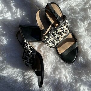 French Connection black and white woven block heel slingback heels size 7.5
